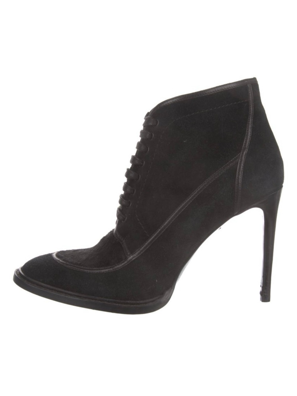 Burberry Black Suede/pony-hair Lace-Up High Heel Ankle Boot
